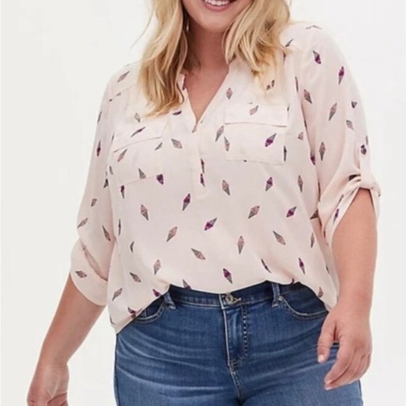 torrid Tops - Torrid Pale Pink Blouse with Purple Ice Cream Cone Pattern